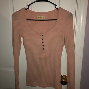 peach color tight fitting scoop neck